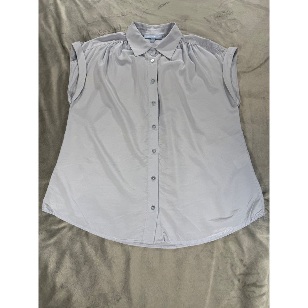 Antonio Melani Womens Small Silk Blend Button Up Blouse Light Blue Cap Sleeve